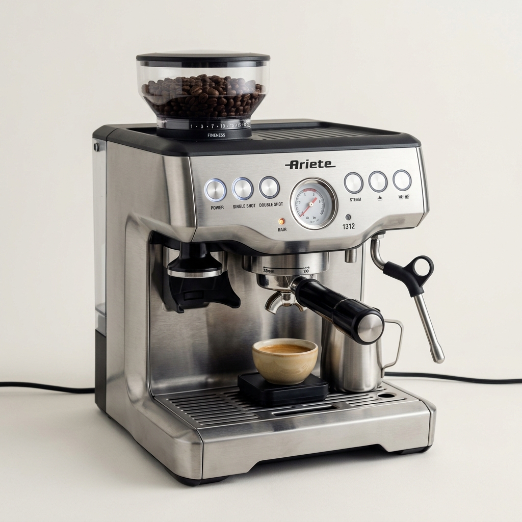Ariete 1312 Semi Automatic coffee Machine by Delonghi, Barista Style Espresso Coffee Machine with Built-in Grinder, Intuitive Touch Control, Espresso, Cappuccino, Latte & More, 2Years Warranty