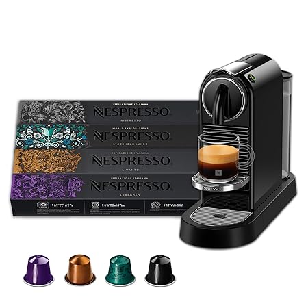 Nespresso CitiZ Coffee Machine (Black) | 4 Coffee Sleeves combo pack | Espresso Coffee Maker Machine for Home | Coffee Variety Pack | 2 Years Warranty | Authorized Distributor